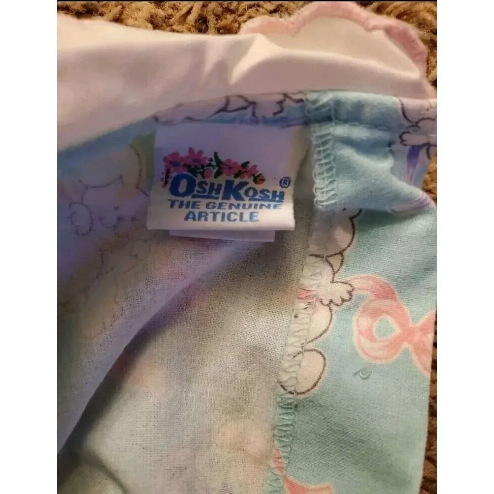 Vintage Osh Kosh Dress Girls 12 Month Mint Blue Bunny Bow All Over USA‎ Easter
